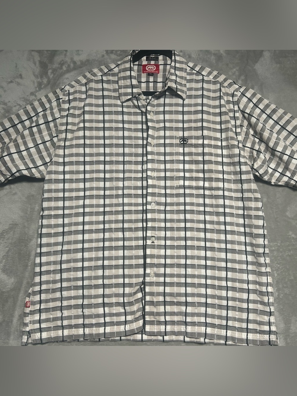 Ecko Unltd Woven Button Down Shirt Men’s XL Plaid White Black Beige